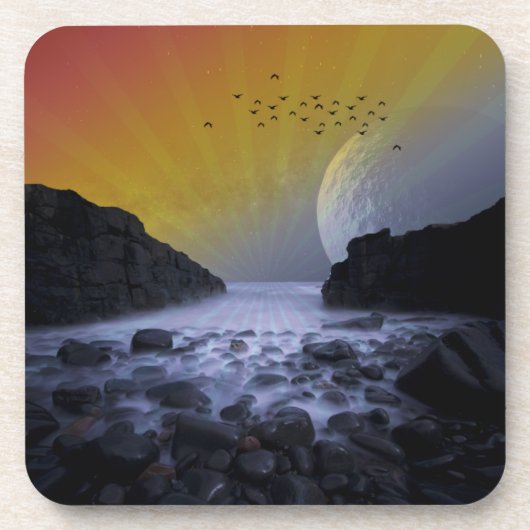 ZEE SHORE ROCK COAST  MOON SUNSET NATUUR BIER ONDERZETTER (Voorkant)