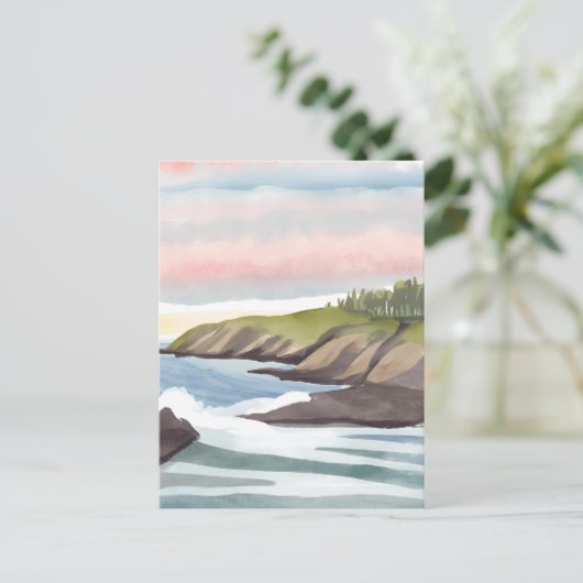 Zee Shore | schilderij van de Waterverf aan de kus Briefkaart (Staand voorkant)