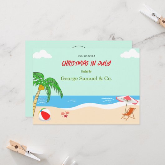 Zee Side Christmas in juli Aangepaste naam Log & t Kaart (Voorkant / Achterkant in situ)