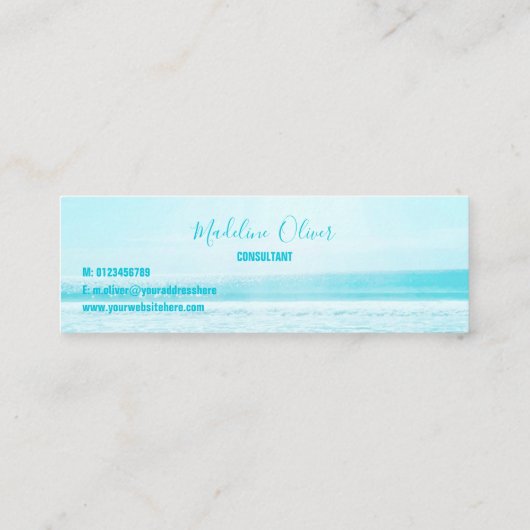 Zee Side Ocean Blue Beach White Moderne Mini Visitekaartje (Achterkant)