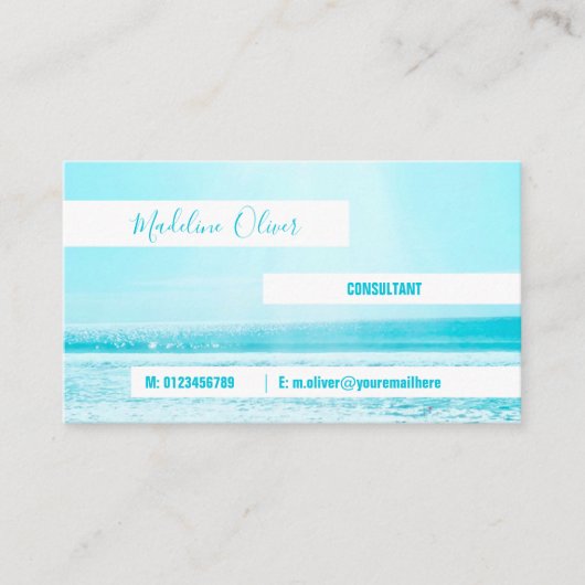 Zee Side Ocean Blue Waves Beach Modern White Visitekaartje (Voorkant)