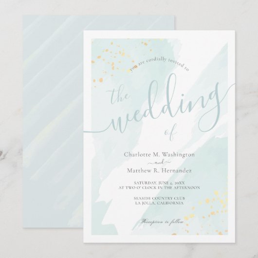 Zee Splash Waterverf Bord Turquoise Blue Wedding Kaart (Voorkant / Achterkant)