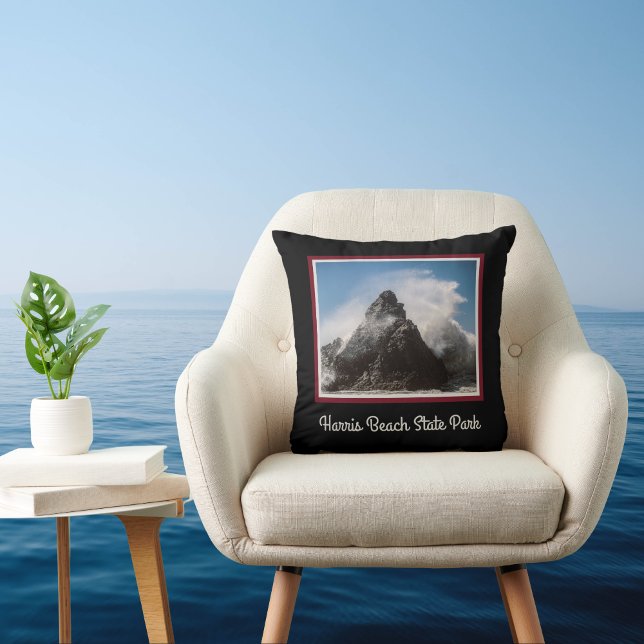 Zee Spray op Seastack in Harris Beach State Park Kussen (Creator heeft geüpload)