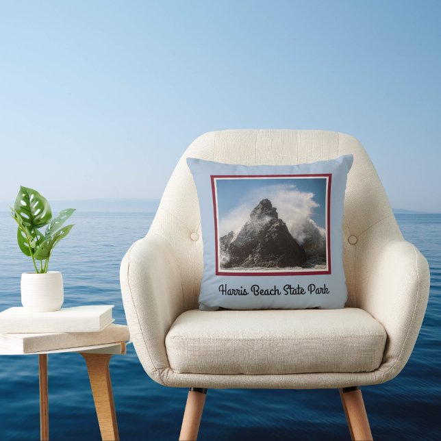 Zee Spray op Seastack in Harris Beach State Park Kussen (Creator heeft geüpload)