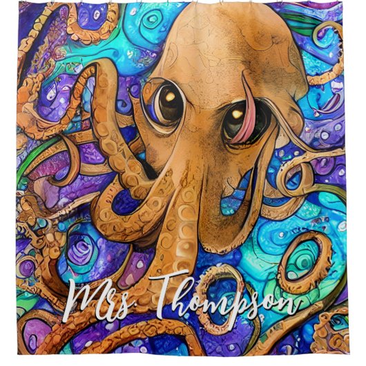 Zee Squid met persoonlijke naam Douchegordijn (Voorkant)