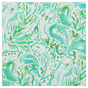 ZEE SQUIRM Aqua Coastal Whale Paisley Stof