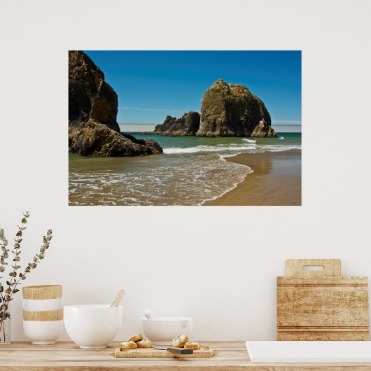 Zee Stacks, low-tide, Oceanside, Oregon, Verenigde Poster (Keuken)
