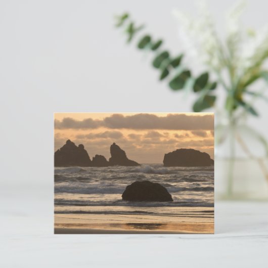 Zee stacks op het strand in Bandon, Oregon Briefkaart (Staand voorkant)