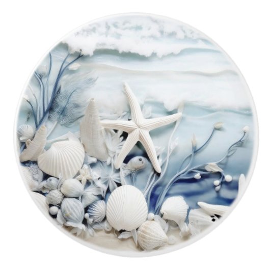 Zee Star en Shell 3D Coastal Keramische Knop (Voorkant)