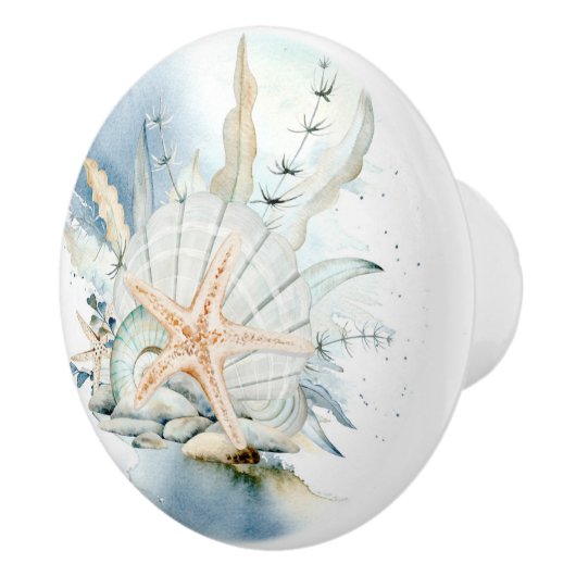 Zee Star en Shell Waterverf Coastal Keramische Knop (Rechts)
