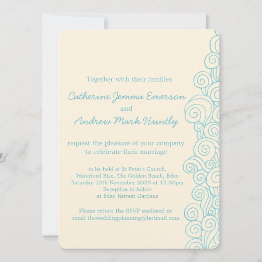 Zee Star Swirl Blue Cream Beach bruiloft uitnodigi Kaart (Achterkant)