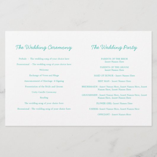 Zee star & swirls blauwgroen groen trouwprogramma (Achterkant)