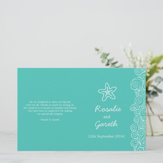 Zee star & swirls blauwgroen groen trouwprogramma (Staand voorkant)