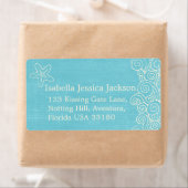 Zee Star & Swirls Blue Bruiloft Retourantwoordlabe Etiket (Insitu)