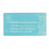 Zee Star & Swirls Blue Bruiloft Retourantwoordlabe Etiket (Voorkant)