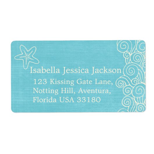 Zee Star & Swirls Blue Bruiloft Retourantwoordlabe Etiket (Voorkant)