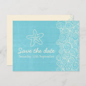 Zee Star & Swirls Blue & Cream Bewaar de datumkaar Aankondigingskaart (Voorkant / Achterkant)