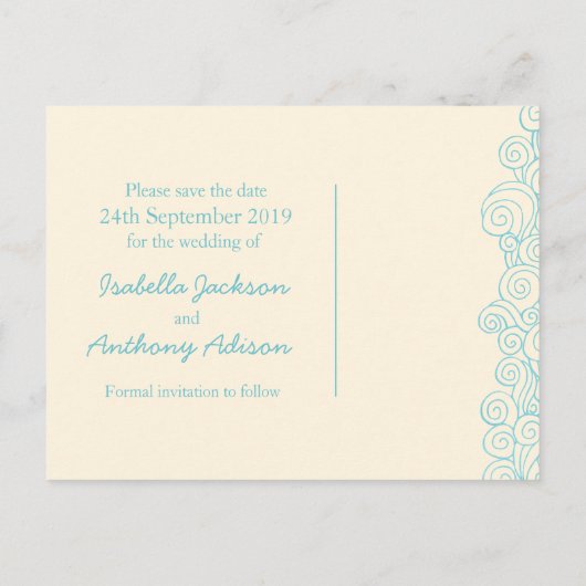 Zee Star & Swirls Blue & Cream Bewaar de datumkaar Aankondigingskaart (Achterkant)