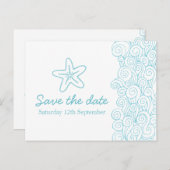 Zee Star & Swirls Blue & White Bewaar de datumkaar Aankondigingskaart (Voorkant / Achterkant)