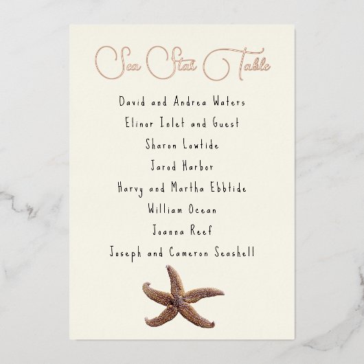 Zee Star Table Number Name Seating List Kaarten (Voorkant)