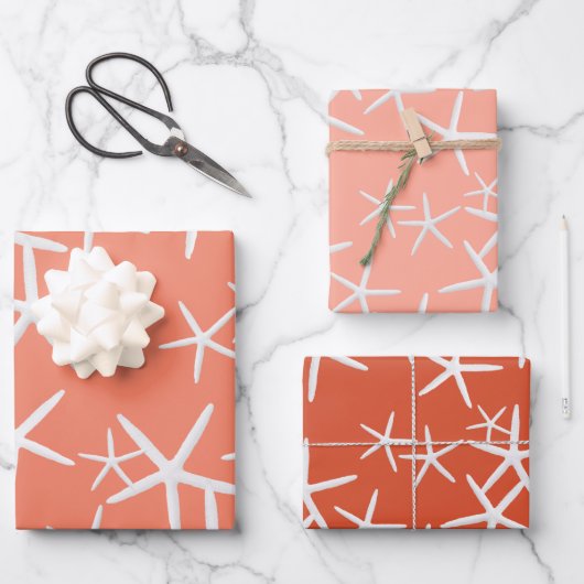 Zee stars Patroon Coral Pink Wrapping Paper (Voorkant)