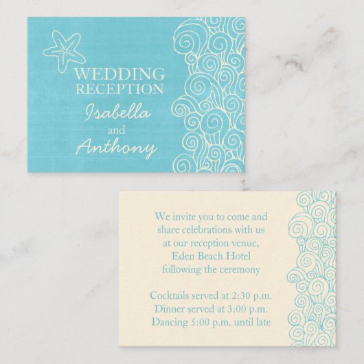 Zee ster blue & crème bruiloft insluitkaart informatiekaartje (Voorkant / Achterkant)