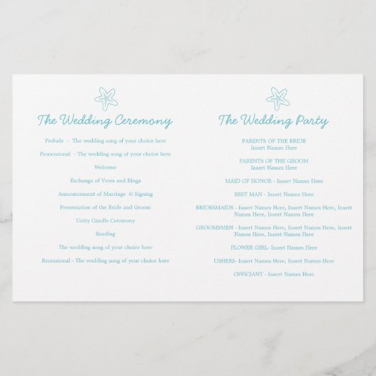 Zee ster & zwamblauw - wittrouwprogramma ' s (Achterkant)