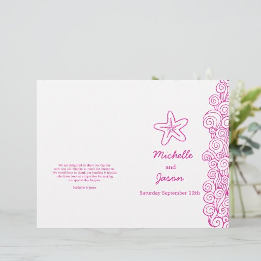 Zee ster & zwirls roze wittrouwprogramma ' s (Staand voorkant)