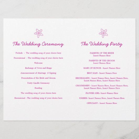 Zee ster & zwirls roze wittrouwprogramma ' s (Achterkant)