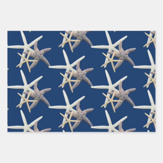 Zee sterren en goudmakreel donkerblauw inpakpapier vel (Voorkant)