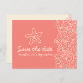 Zee sterren en zwenken koraal & crème op de datumk aankondigingskaart (Voorkant / Achterkant)