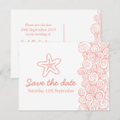 Zee sterren en zwenken koraal & wit op, sla de dat aankondigingskaart (Voorkant / Achterkant)