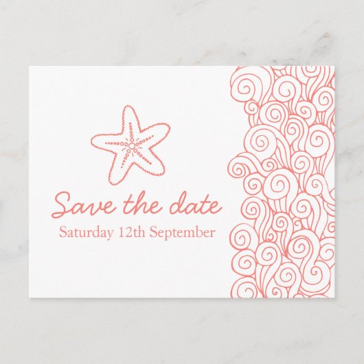 Zee sterren en zwenken koraal & wit op, sla de dat aankondigingskaart (Voorkant)