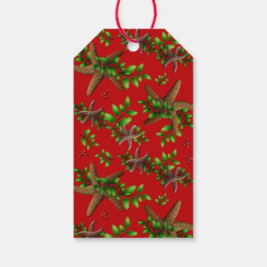 Zee sterren Holly Red Beach Kerstmis Cadeaulabel (Achterkant)