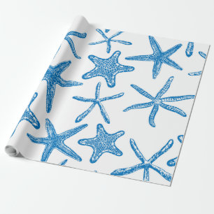 Zee sterren in blauw cadeaupapier