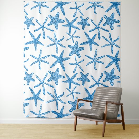 Zee sterren in blauw wandkleed (In situ)