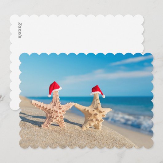 Zee-sterren paar in Santa Hats wandelen op het str Feestdagenkaart (Voorkant / Achterkant)