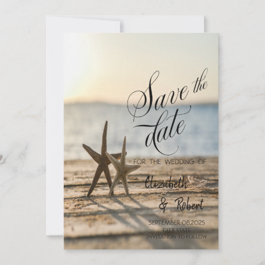 Zee sterren Sand Beach Save The Date (Voorkant)