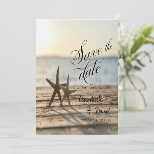 Zee sterren Sand Beach Save The Date (Staand voorkant)