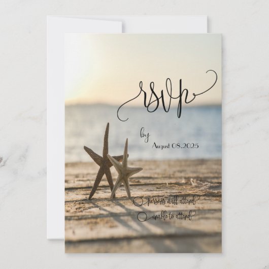 Zee sterren Sand Beach Script RSVP Kaart (Voorkant)