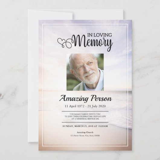 Zee strand Funeral order of service Invitation Kaart (Voorkant)