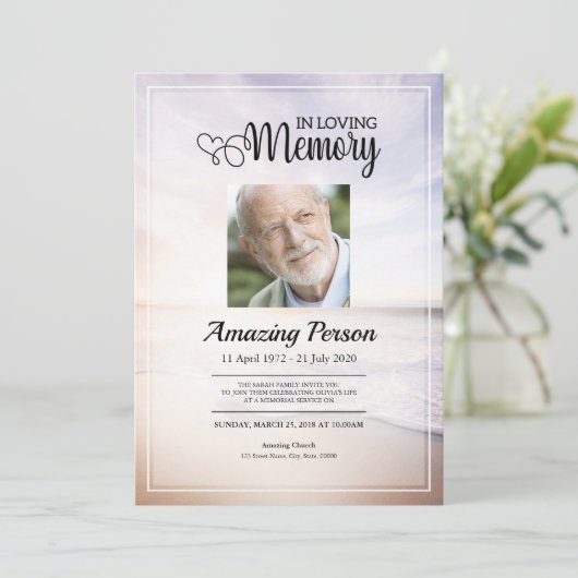 Zee strand Funeral order of service Invitation Kaart (Staand voorkant)