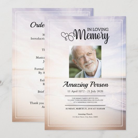 Zee strand Funeral order of service Invitation Kaart (Voorkant / Achterkant)