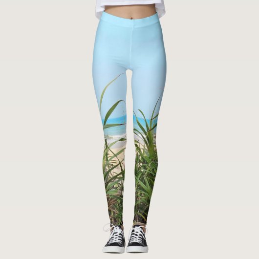 zee, strand, palm, natuur, zomer, boom, tropisch; leggings (Voorkant)
