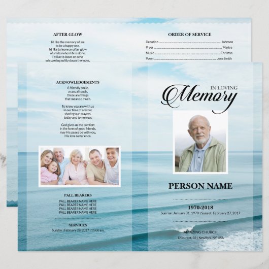 Zee strand rouwdienst sjabloon (Voorkant / Achterkant)