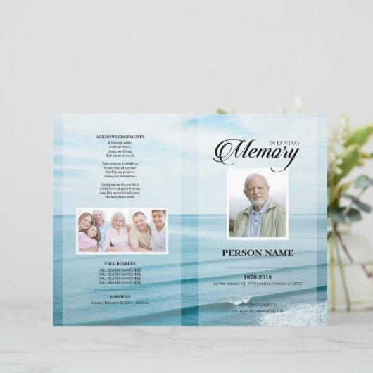 Zee strand rouwdienst template (Staand voorkant)