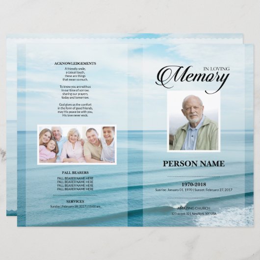 Zee strand rouwkaart template (Voorkant / Achterkant)