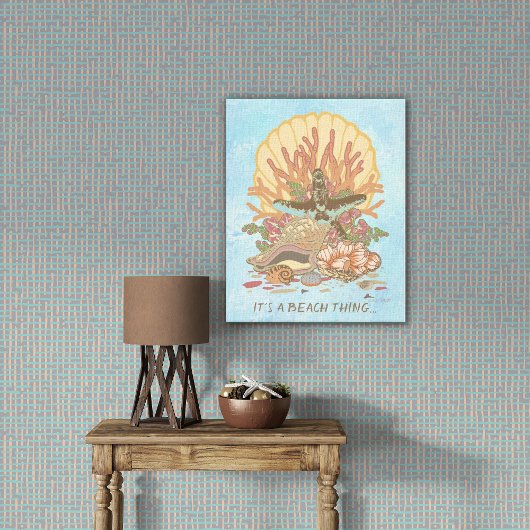 Zee Strand Strand Sfeer Turquoise en Paarse Poster Canvas Afdruk