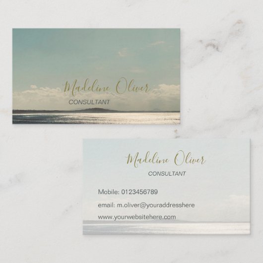 Zee Sun Ocean Travel Blue Modern Stylish Gold Visitekaartje (Voorkant / Achterkant)