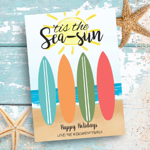 Zee Sun TropicalBeach Surfboard Kustkerst Feestdagenkaart